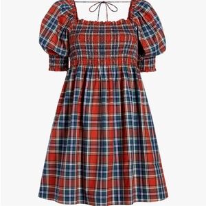 Hill House Athena Nap Dress plaid puff sleeve, Tartan Dress size small